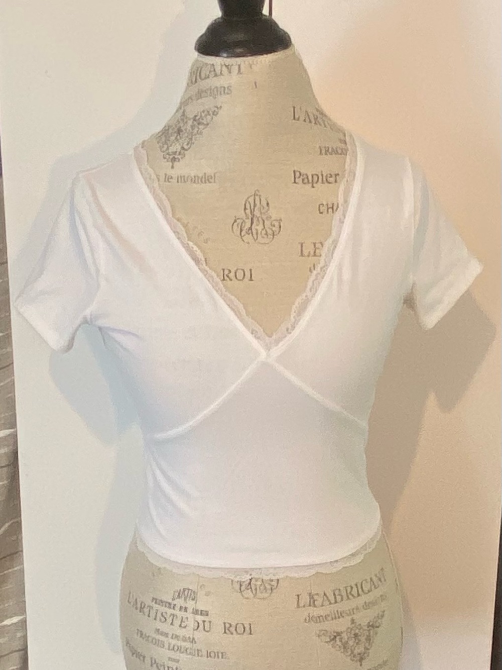 Hollister White Lace-Trim V-Neck Crop Top